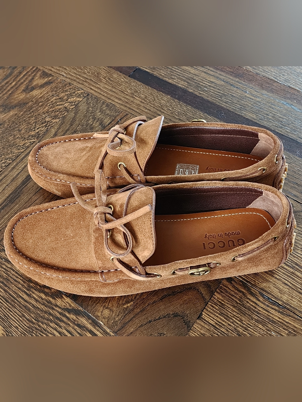 $950 Brand New Gucci GG Men's Brown Suede Driver Loafers G7.5 US 8